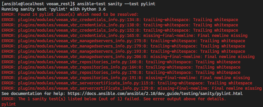 Veeam RestAPI Ansible Collection - Module Testing