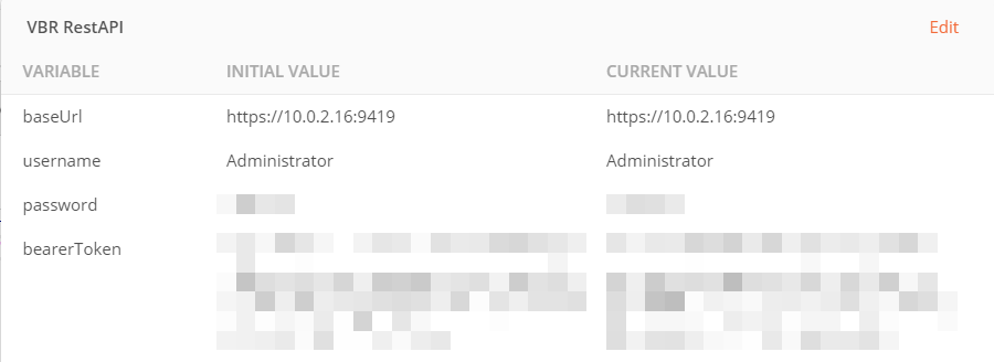 Veeam Backup & Replication RestAPI - Postman Enviroment