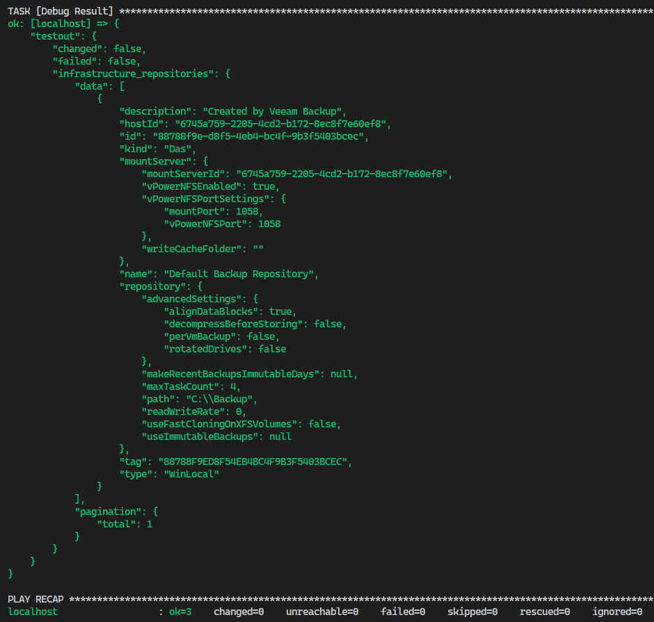 Veeam RestAPI Ansible Module - Get Repositories